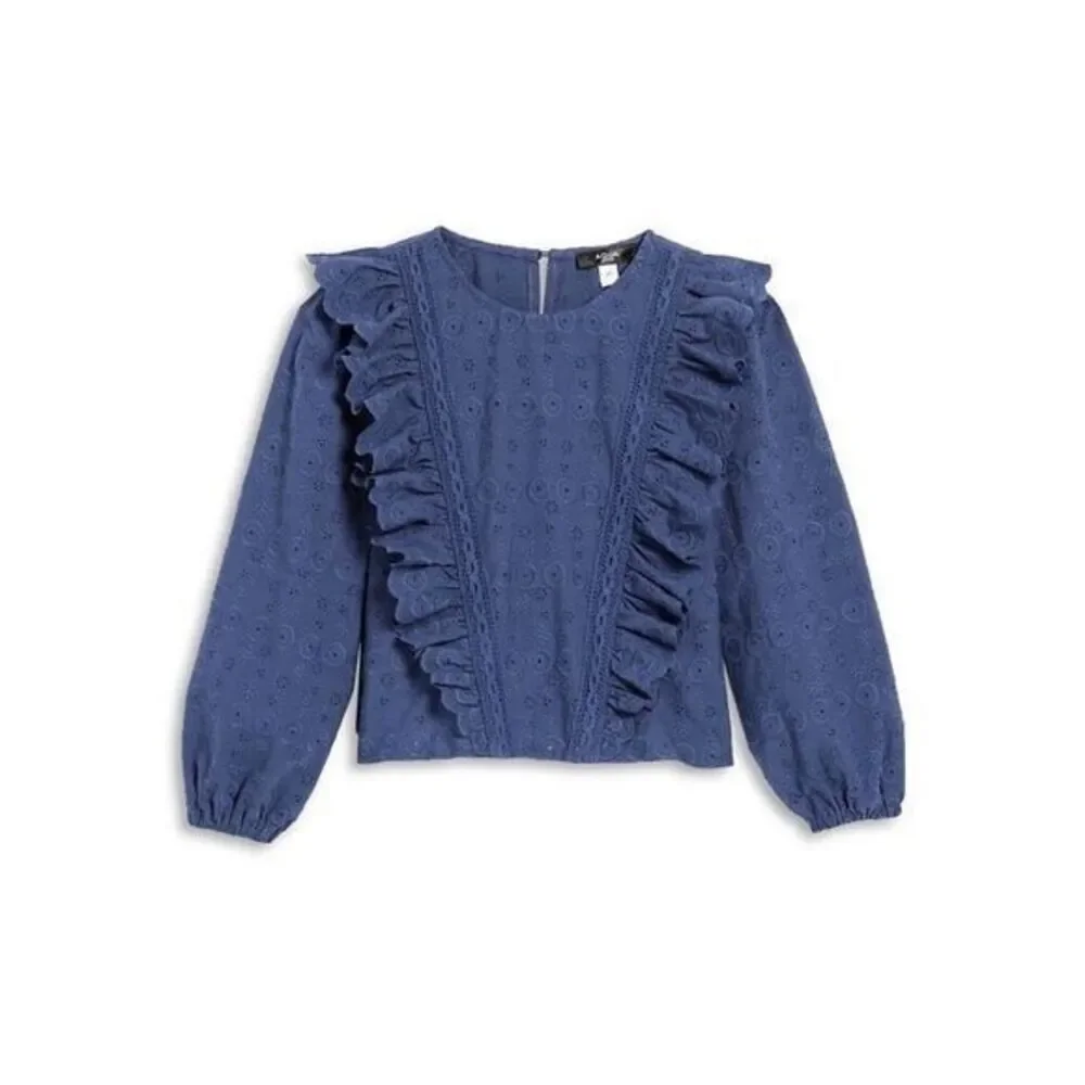 Aqua Girl Denim Blue Ruffle‎ Eyelet Top Size XL 14/16